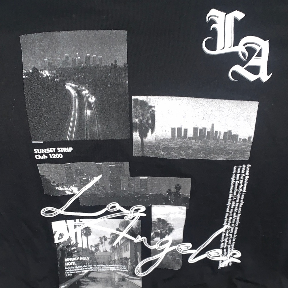 Black Tee with Red Los Angeles Graphic & Black & White Graphic On Back